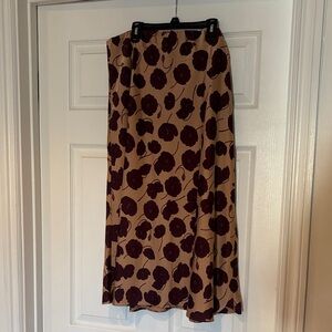 NWT Ann Taylor Burgundy and Tan Floral Midi Skirt